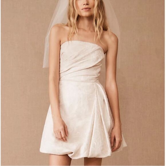 ML Monique Lhuillier x BHLDN Women’s Mallory Jaquard White Strapless Mini Dress - Picture 1 of 14
